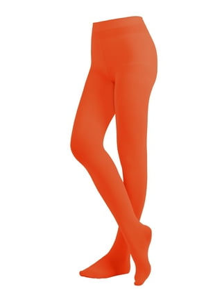 ADULTS ORANGE NEON FOOTLESS TIGHTS 80S 90S PARTY RAVE LADIES FANCY