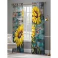 thumbnail image 4 of Vintage Sunflower Sheer Curtains 108 Inch Long 2 Panels, Yellow Flower Idyllic Wood Background Light Filtering Rod Pocket Semi Sheer Curtains, Sheer Voile Drapes for Living Room Bedroom, 52"x108", 4 of 5