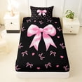 thumbnail image 3 of Erosebridal Girly Bow Twin Sheet Sets, Cute Princess Cartoon Bedding, Black Pink, 3 Pieces, 3 of 5