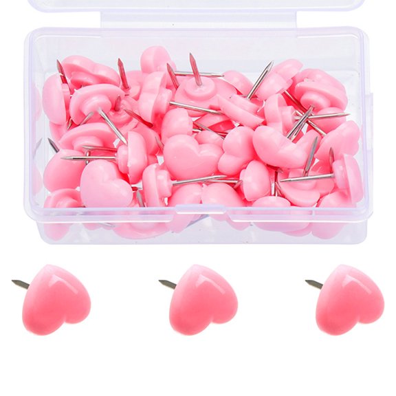 Acahhotxx Push Pins, 50/100/150Pcs Heart Push Pins with Case Decorative Thumb Tacks Drawing Pins Map Pins Cork Notice Board Pin for Office - 50 Pink