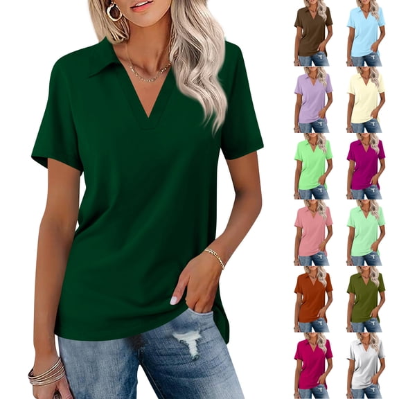 Hearthz Brown Women's Polo Shirts Short Sleeve Collared Uniform Women's Shirts Business Casual Golf Shirt Work Tops