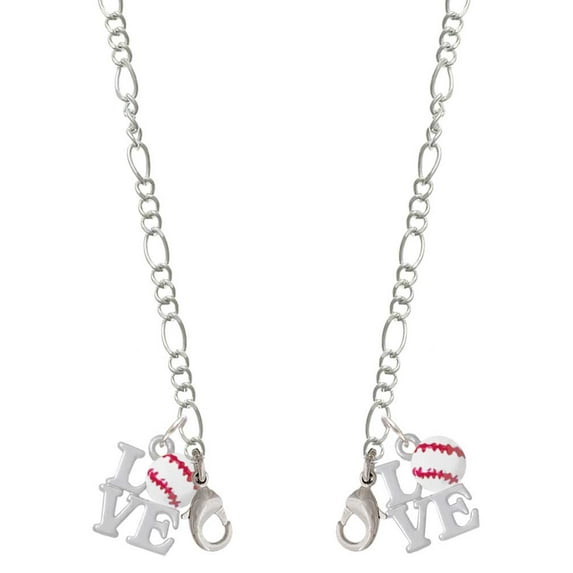 Love with Baseball Silvertone Face Mask Necklace