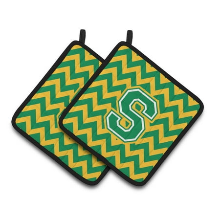 

Caroline s Treasures Letter S Chevron Green and Gold Pair of Pot Holders