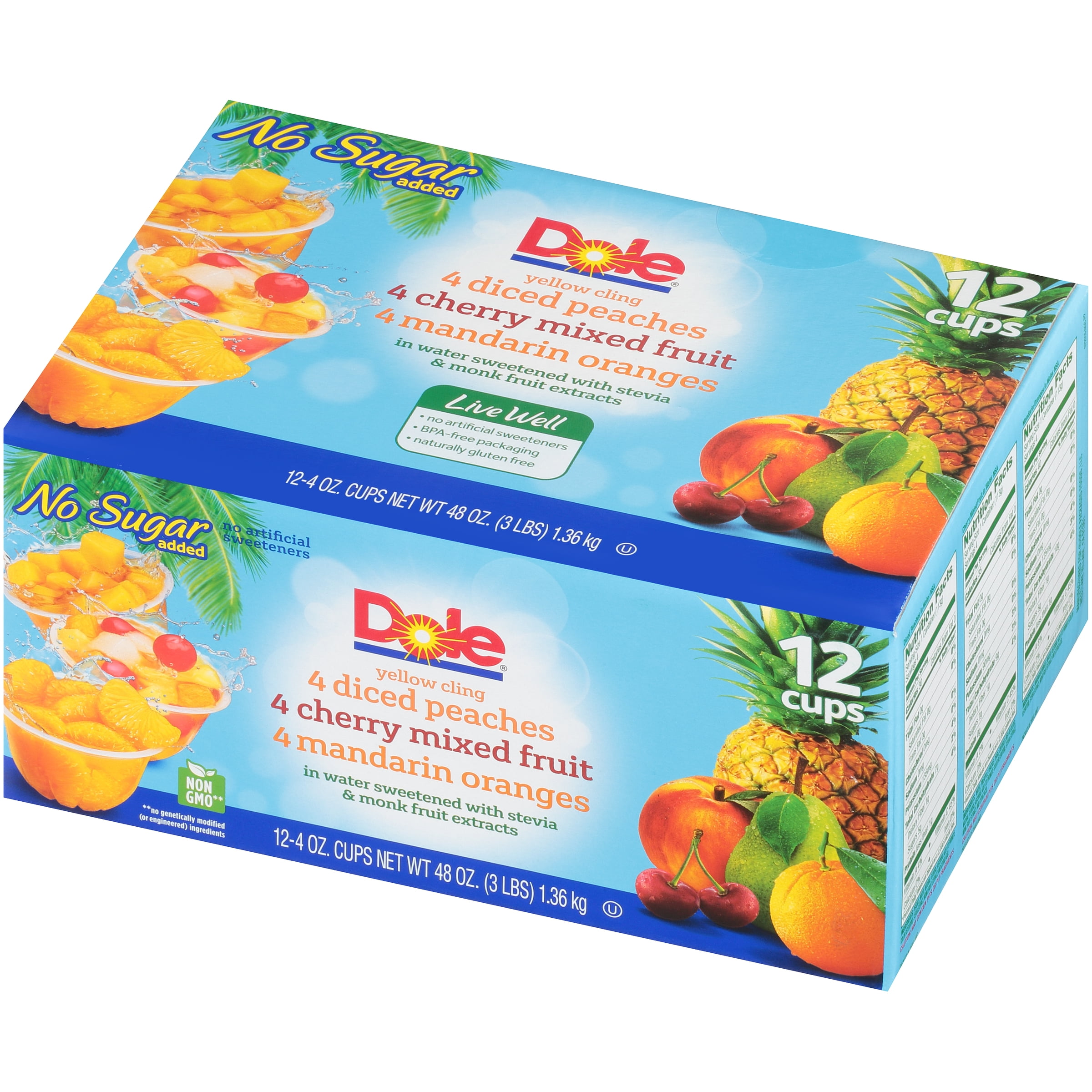 (12 Pack) Dole No Sugar Added Variety Fruit Bowls, 4 oz bowls Walmart