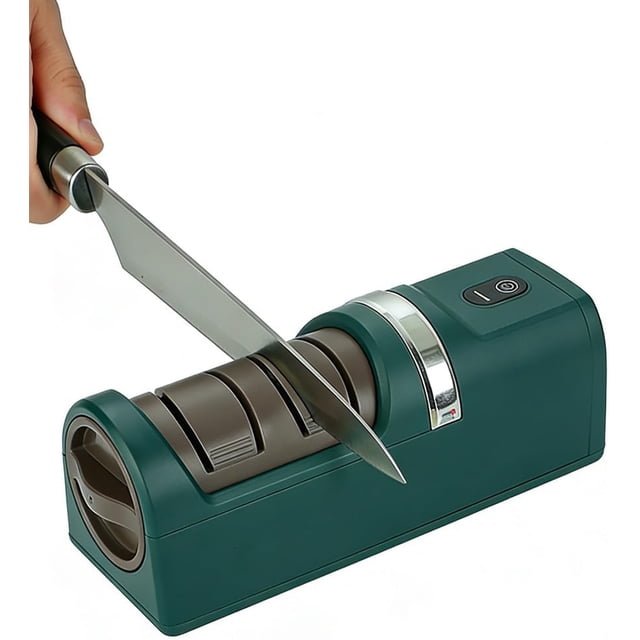 Automatic Kitchen Knife Sharpener, Electric Precision Sharpener for All Knives & Scissors, 3-Stage Professional Tool with Easy Guide, Home and Kitchen Essential Sharpening System for Daily Use(Green)