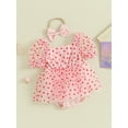 thumbnail image 4 of Newborn Girl Outfit, Short Sleeve Heart Print A-line Romper Dress with Bowknot Headband Clothes, 4 of 10
