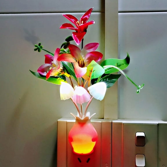 Noothes Flower Night Light Plug In, 7 Color Change Wall Lamps with Dusk to Dawn Sensor, Plant Night Light for Bedroom Bathroom Kitchen Hallway Stairs, Auto On/Off Nightlight