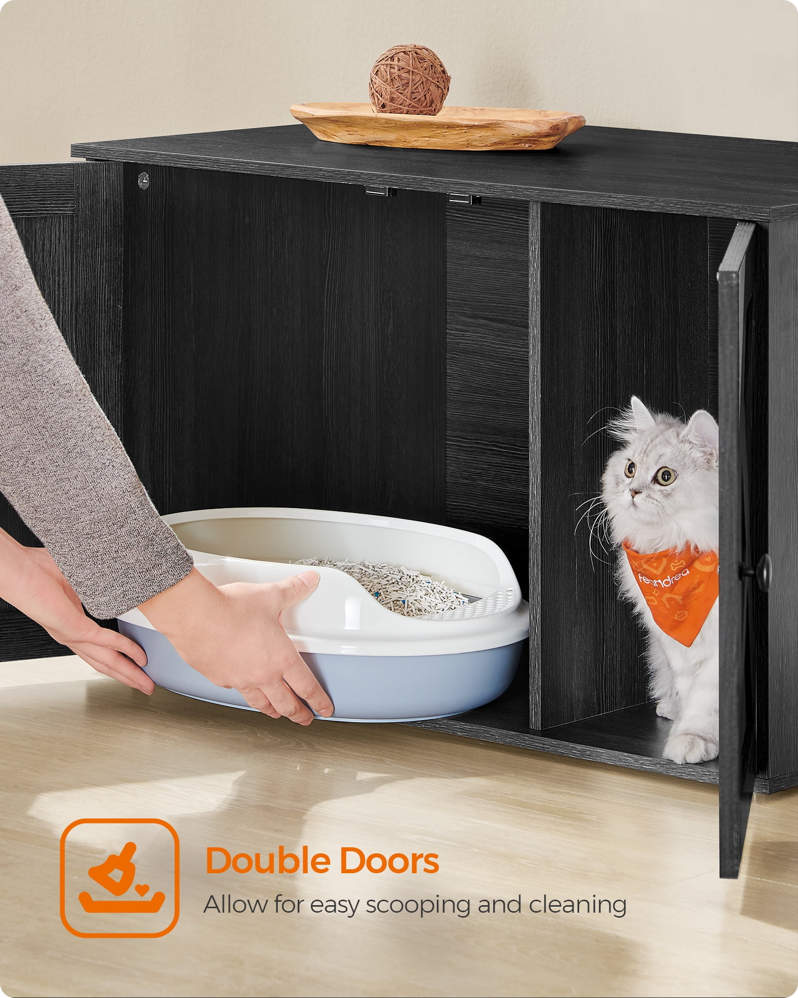 Hidden Cat Litter Box Enclosure Furniture Large Multi-Functional Cat Litter Box Washroom with Removable Divider Black