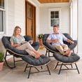 thumbnail image 5 of RADIATA Oversized Papasan Rocking Chairs with Ottomans, Set of 2, 5.1" Cushions and 450 lb Heavy-Duty Rattan Patio Lounge Rocker Set for Porch, Garden, Bedroom, Gray, 5 of 11