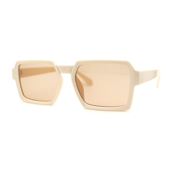 Mod Thin Plastic Squared Horned Sunglasses Ivory Brown