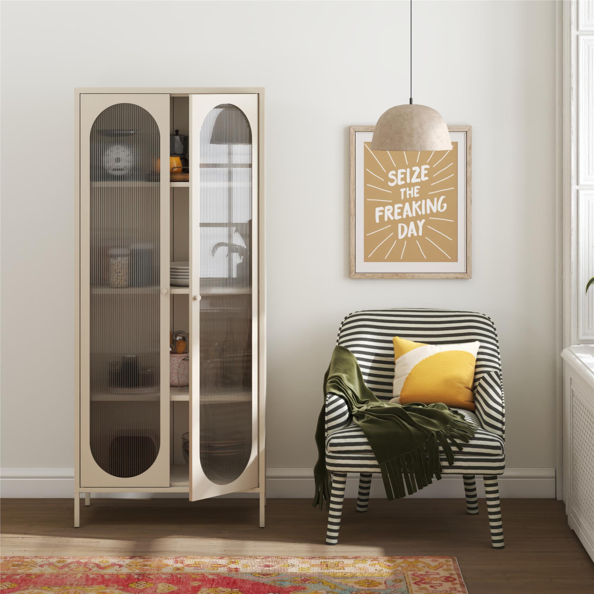 Mr. Kate Luna Tall 2 Door Accent with Fluted Glass, Parchment