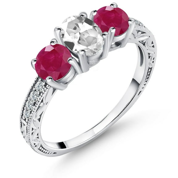 Gem Stone King 2.22 Ct Oval White Created Sapphire Red Ruby 925 Sterling Silver Ring (Size 8)