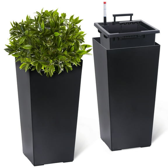 ChaoLink 22.5 Inch Tall Rectangular Planters Set of 2 Large Modern Plant Pots with Drainage Holes＆Water Level Monitor Outdoor and Indoorblack