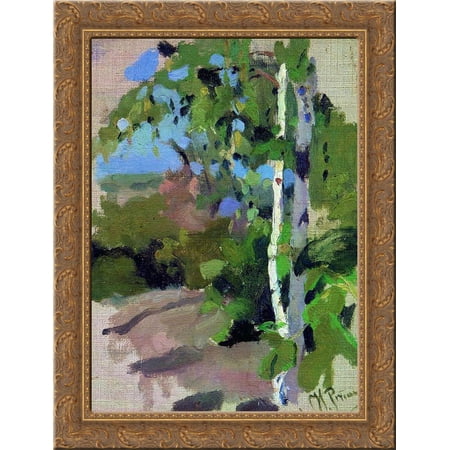 Birch trees. Sunny day. 20x24 Gold Ornate Wood Framed Canvas Art by Repin Ilya