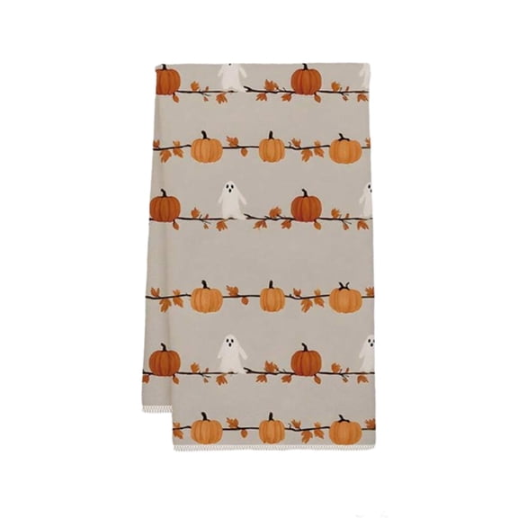 Halloween Kitchen Dish Towel, Pumpkin Ghost Printed Decorative Cleaning Cloth, Polyester Absorbent Tea Towel, Seasonal Hand Towel for Kitchen Counter Home Fall‑Holiday Decor