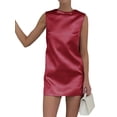 thumbnail image 2 of Women'S Satin Backless Round Neck Sleeveless Party Mini Dress Wine Red S, 2 of 7