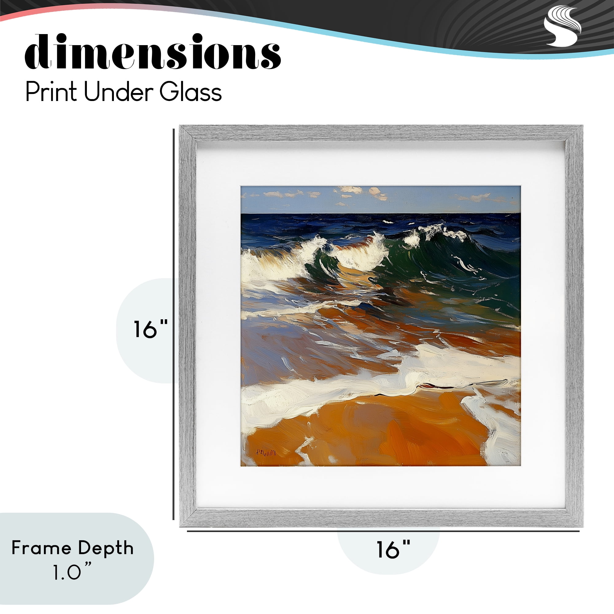 Stupell Industries Glassy Wave Break Gray Framed Print Under Glass, design by Walker Noble