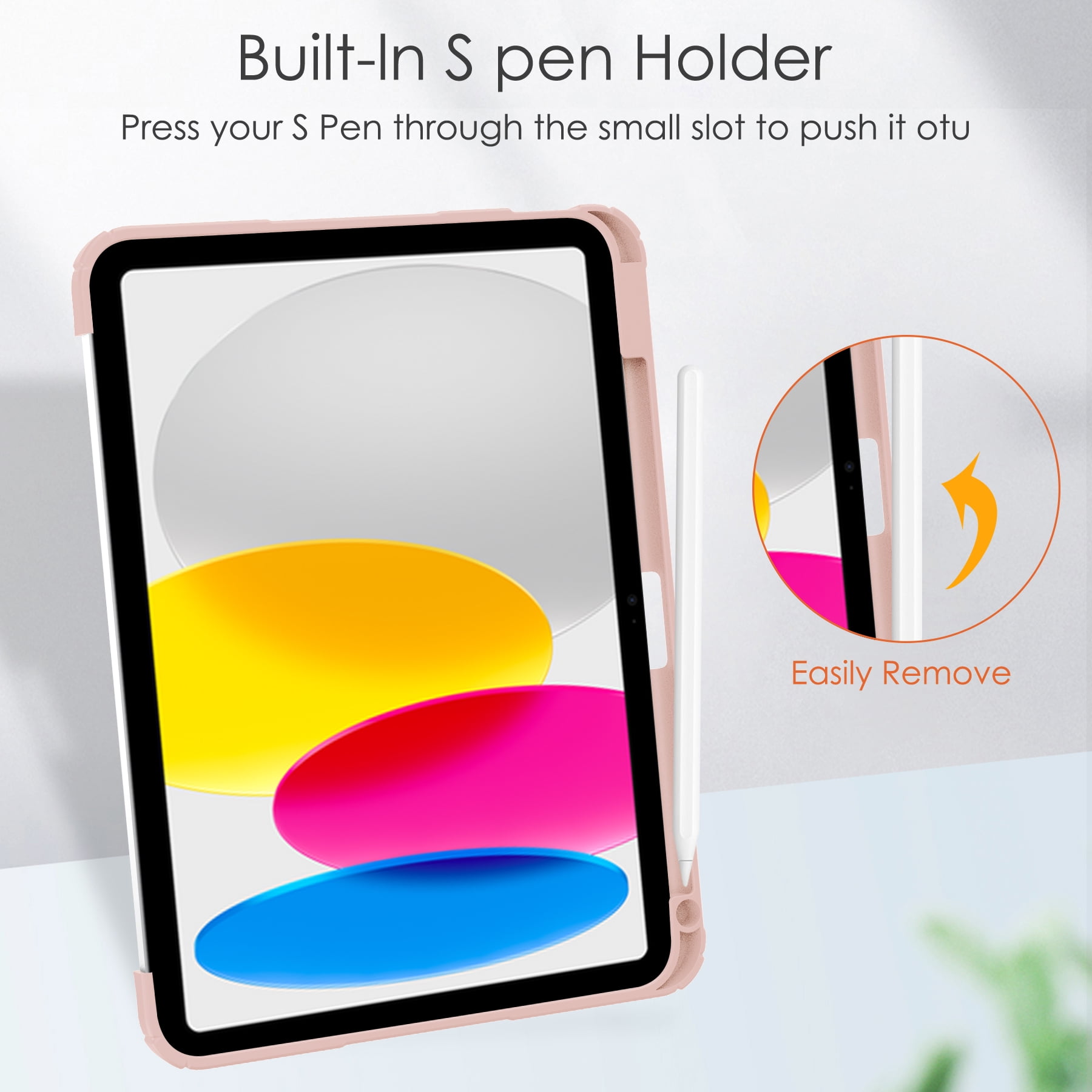Allytech iPad 10th Generation Case with Pencil Holder, Transparent Clear Back Shell Trifold Stand Auto Sleep Wake Shockproof Drop Protective Case Cover for Apple iPad 10th Gen 2022-Rosegold