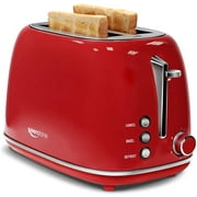 Toaster 2 Slice, Keenstone Stainless Steel Retro Toaster with Bagel Function, Wide Slots, Crumb Tray, White