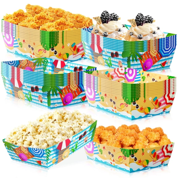 Beach Party Decorations Supplies,36Pcs Summer Paper Trays,Beach Snack Tray,Hawaiian Paper Plates for Pool Party Decorations