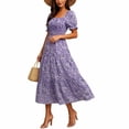 thumbnail image 4 of NTACZA Women Dresses Tiered Hem Casual Daisy Floral Sundress Maxi A-Line Short Sleeve Square Neckline Ruched Waist Beach Size XXL, 4 of 6
