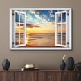thumbnail image 2 of wall26 Canvas Print Wall Art Window View Vibrant Blue Orange Sunset Beach Shore Wilderness Nature Photography Realism Scenic Landscape Colorful Multicolor for Living Room, Bedroom, Office - 32"x, 2 of 5