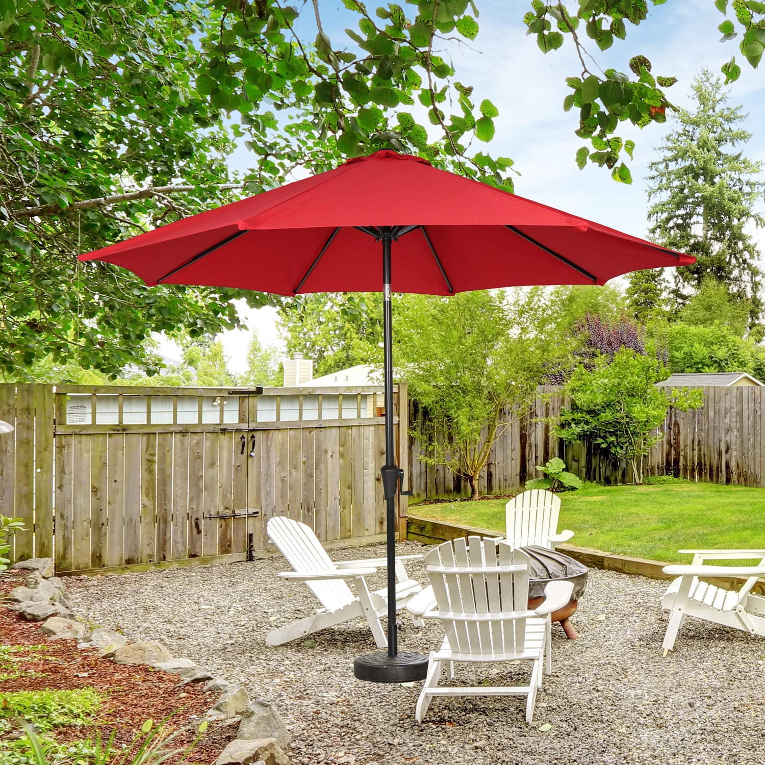 Ulax Furniture 9 Ft Outdoor Umbrella Patio Market Umbrella Aluminum with Push Button Tilt&Crank, Sunbrella Fabric, Umbrella Cover Included, Jockey Red
