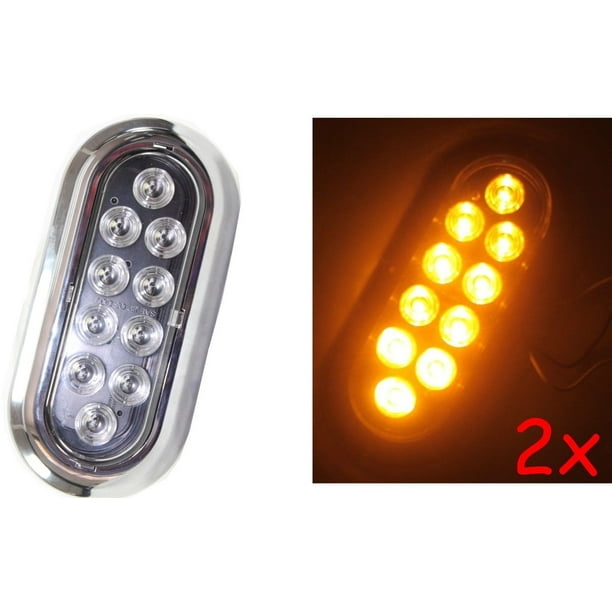 2 Clear Lens Amber Oval 6" Surface Mount LED Turn Signal Lights Trailer