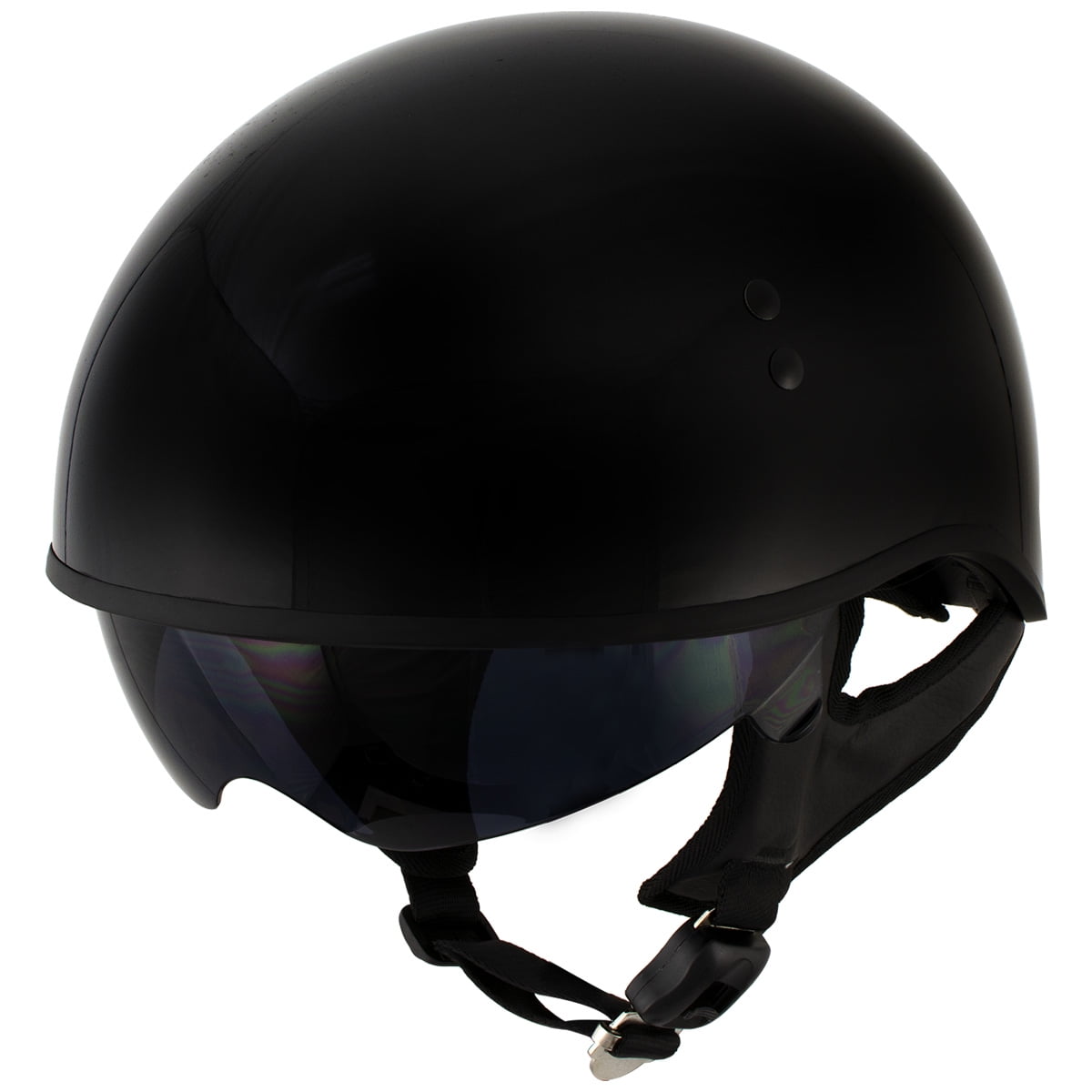 Outlaw T-72 Black 'Widow' Black Glossy Motorcycle Half Helmet with Drop