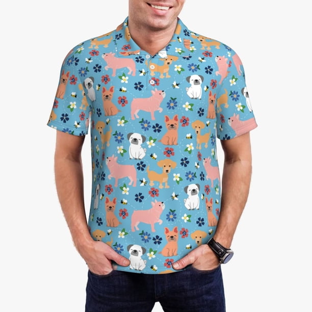 Balery Cute Dog Camisa Polo de Hombre con Estampado, de Manga Corta y Tejido Medio, Camisa Tipo Golf Polo-Large