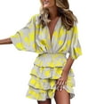 thumbnail image 1 of Kcodviy Robe d'Été pour Femmes, Printemps Été, Manches, Petite, Robes d'Été, Col en V, Imprimé, Irrégulière, Décontractée, Robe de Plage d'Été, Ourlet, Robe Courte, 1 of 5