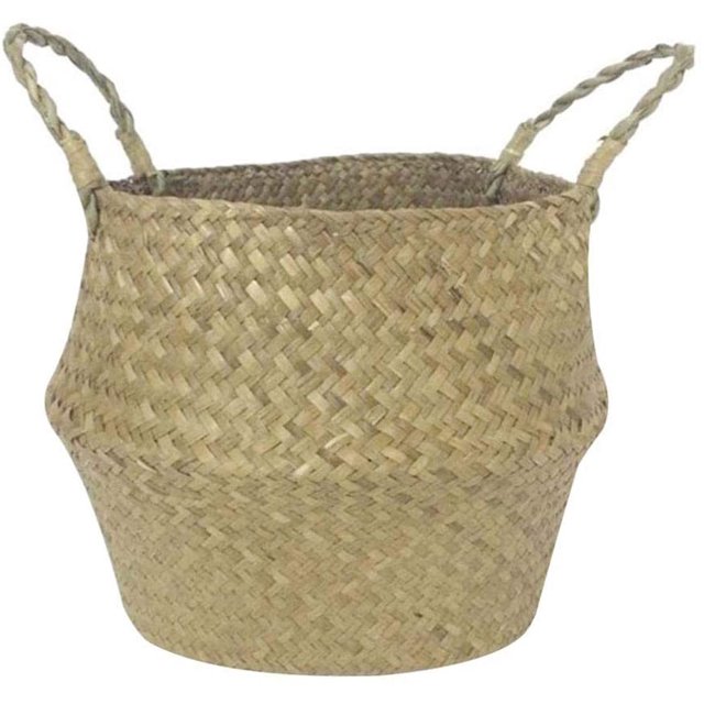 Panier Rond en Herbe de Mer Naturelle Tissé avec Poignée pour Rangement Pliable Pots de Fleurs de Pique-Nique Jouet (Naturel)
