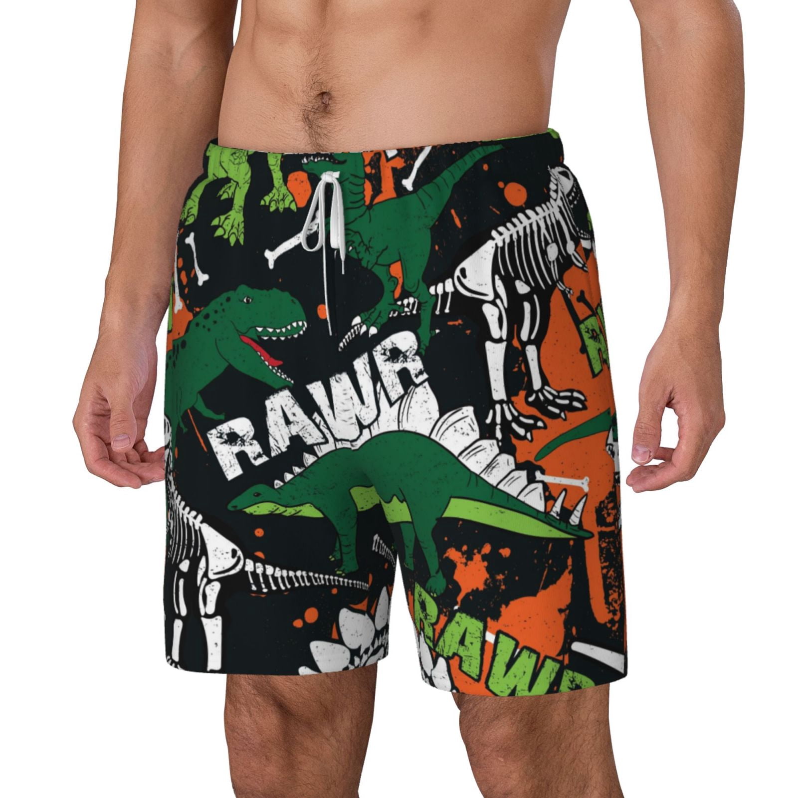 Xecao Dinosaur Skeleton for Men's Swimming Trunks Swim Trunks Quick Dry Swim Shorts with Mesh Lining Funny Swimwear Bathing Suits