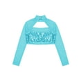 thumbnail image 5 of inlzdz Girls Sparkle Sequins Mock Neck Mesh Long Sleeve Gymnastics Shirt Hip Hop Jazz Dance Crop Top Lake Blue 8, 5 of 6