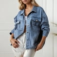 thumbnail image 5 of Women Jackets Fall Jacket Women's Solid Color Fashion Denim Jacket With Collar Long Sleeve, 5 of 8