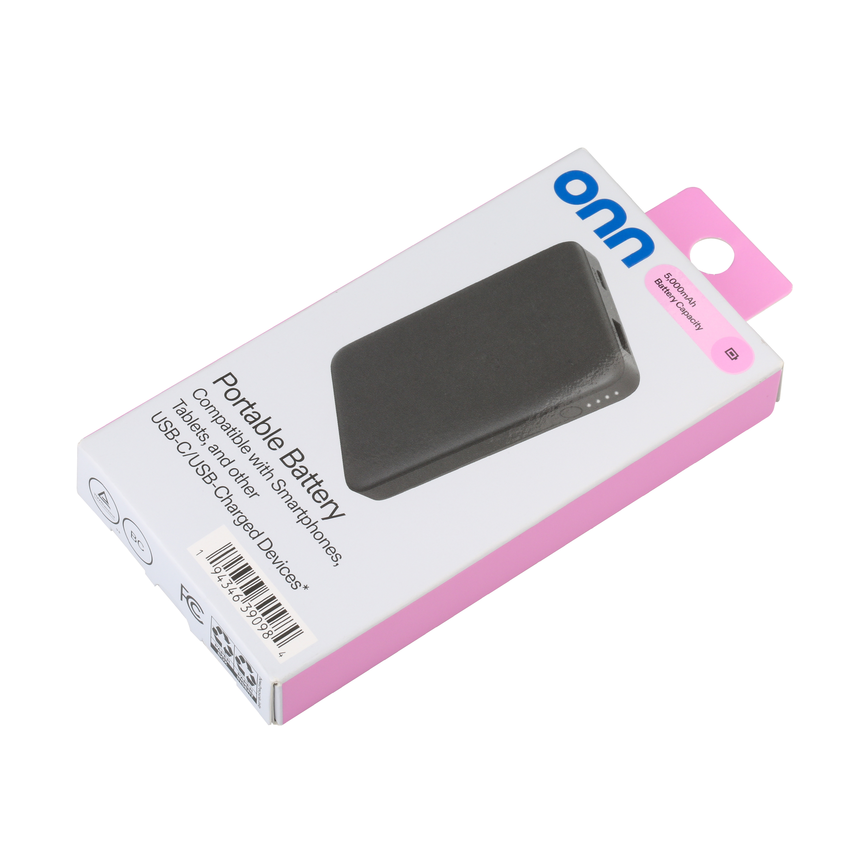 Batería portátil onn de 5000mAh con puertos USB-C y USB-A, tamaño compacto, luces indicadoras LED, negro - Compatible con iPhone, iPad, AirPods, Samsung Galaxy, Note, Pixel y más 5