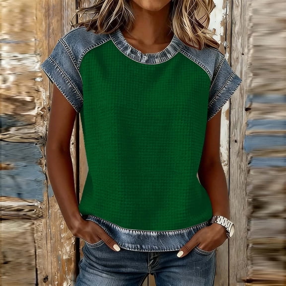 Women Summer Tank Tops Patchwork Loose Sleeveless Shirts Crew Neck Dressy Casual Tees Cowgirl Going Out Streetwear