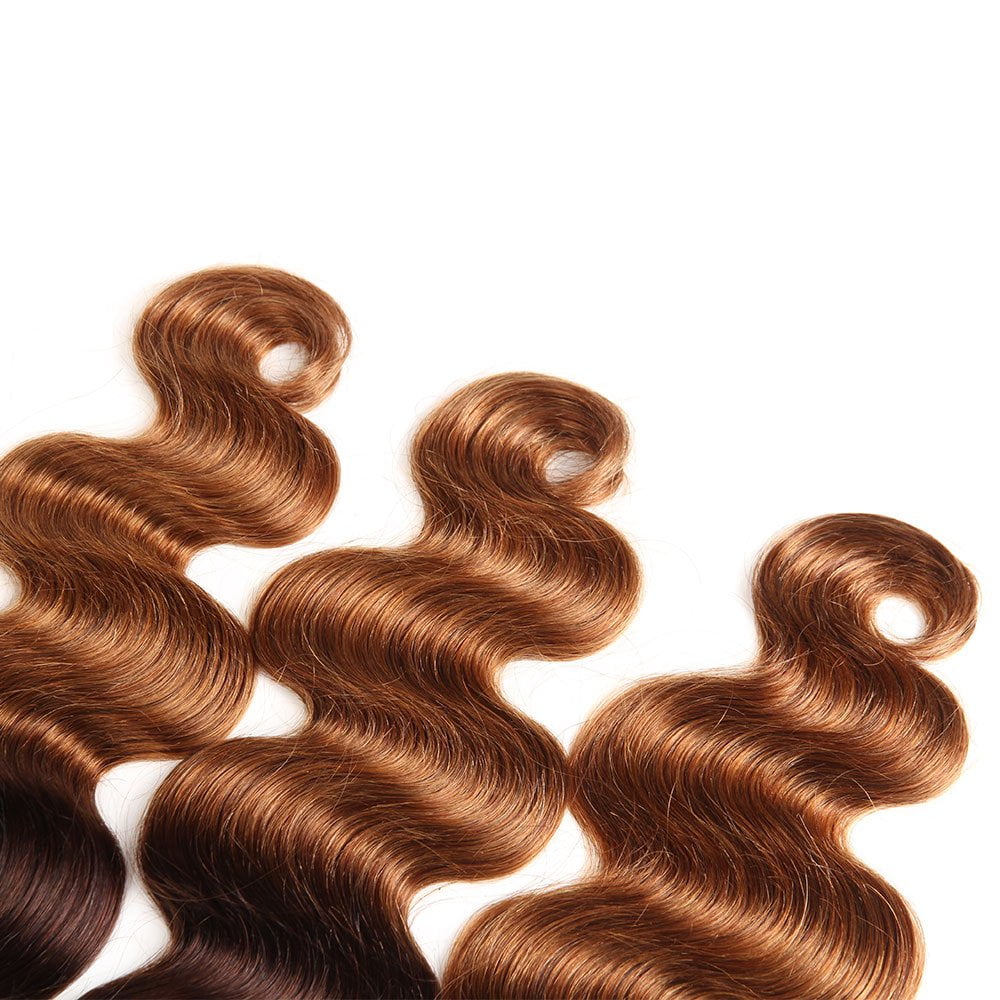 Two Tone Ombre Brazilian Body Wave Hair Brazilian Remy Virgin Human Hair Weave Bundles 100% Unprocessed Body Wave Human Hair Extensions T4/30 Medium Brown/Medium Auburn 20"