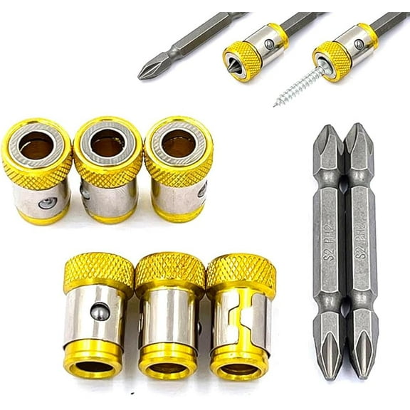 6 Pieces Magnetic Screw Ring With 2 Pieces Ph2 Screwdriver Bit Set,Magnetizer Screw Removable For 1/4 Inch/6.35mm Hex Screwdriver and Power Bits (MIX)