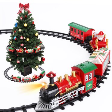 Christmas Train Set For Around The Tree - Electric Train With Light & Sound, Battery Operated Toy For Kids