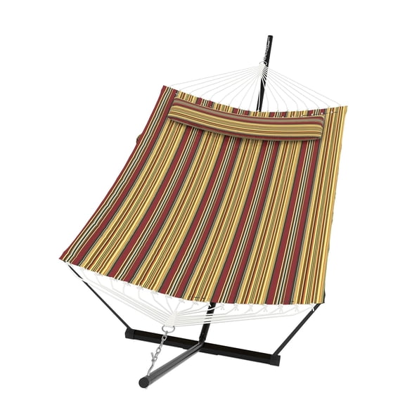 2 Person Hammock with Stand for Outside, Double Hammock with Stand and Pillow, Max 450 Lbs Capacity with Balance Rope, Large Hammock for Outdoor Patio Backyard Poolside