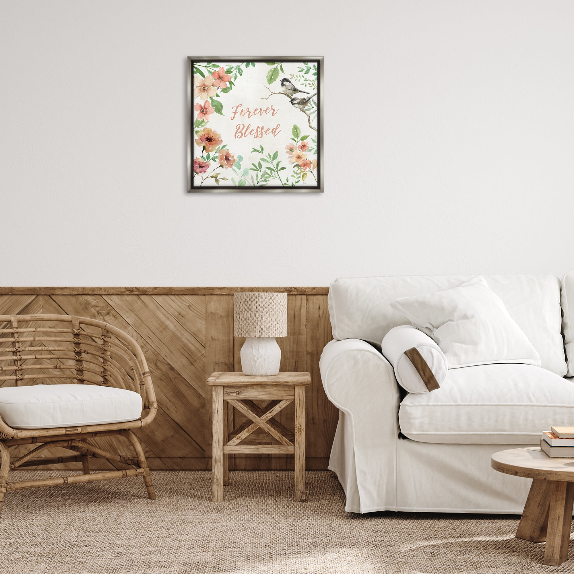 Stupell Industries Forever Blessed Floral Botanical & Floral Painting Gray Floater Framed Canvas Art Print Wall Art, 25 x 25