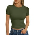 thumbnail image 3 of LISTHA Womens Crop Tops Short Sleeve Slim Fit Summer Crew Neck Tees Basic Going Out Y2k Shirt Army Green L, 3 of 7