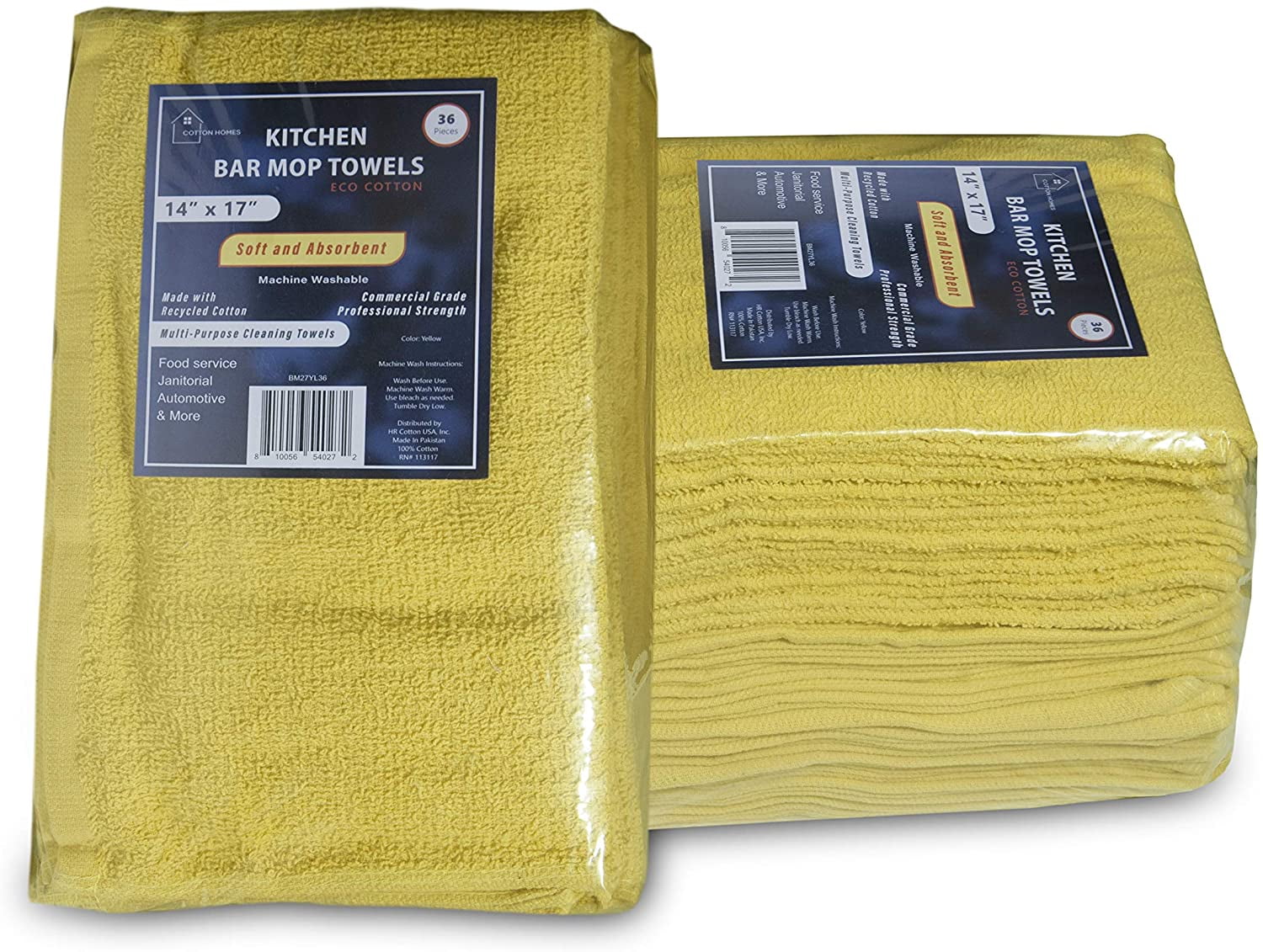 COTTON HOMES, Kitchen Bar Mop Towels 36 Pack Yellow (0.74/Each) 14x17 inch 100 Cotton