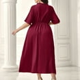 thumbnail image 4 of Xixinqiwan Sundresses for Women Plus Size,Women's Plus Size Solid Colour Round Neck Short Sleeve Buttoned Waist Ruffle Lace Dresses Wine XL, 4 of 5