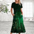 thumbnail image 2 of Penkiiy Women's Summer Marble Print Casual Short Sleeve Crewneck Basic Swing T Shirt Dress Flowy Beach Vacation Sundress S Green, 2 of 7