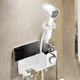thumbnail image 1 of Soporte de pared para secador de pelo de baño sin taladro, multifuncional, grueso, para ahorrar espacio, con gancho y soporte para teléfono, estante de almacenamiento de plástico., 1 of 6
