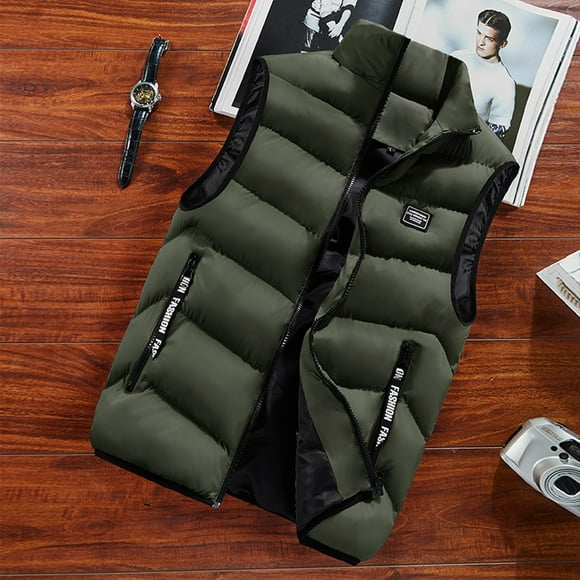 Men's Coats And Jackets Hooded Men's Autumn Winter Trendy Stripe Splicing Keep Warm Waistcoat Vest Top Coat Green L JE
