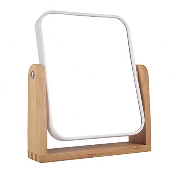 Makeup Mirror with Natural Bamboo Stand 1X/3X Magnification Double Sided 360 Degree Swivel Magnifying Mirror Vanity Table Office Desk Room Decor Beauty Gifts Square