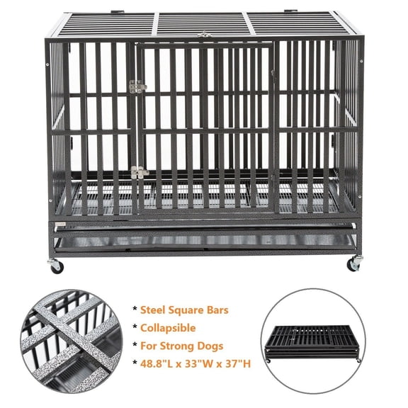 48" Folding Cage Dog Crate XL Pet Kennel w/ Metal Square Tube Replacement Tray